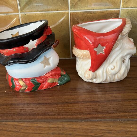 Christmas Santa Claus / Frosty The Snowman Ceramic Tea Light Candle Holders - Picture 6 of 9